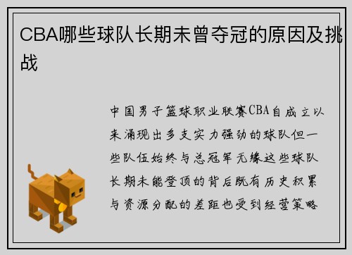 CBA哪些球队长期未曾夺冠的原因及挑战