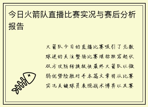 今日火箭队直播比赛实况与赛后分析报告